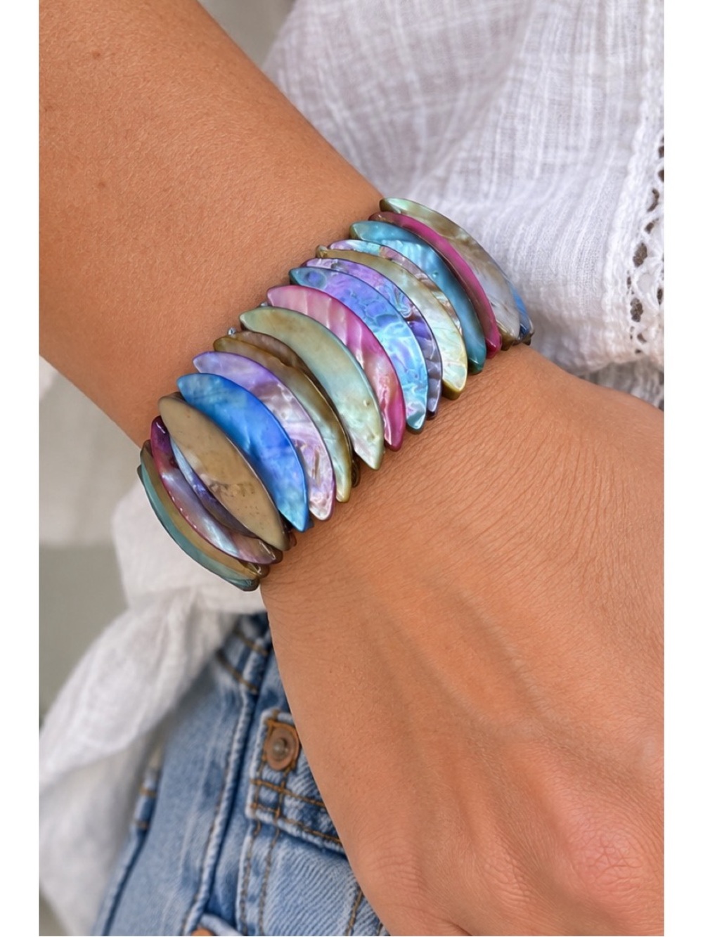 Iridescent Shell Statement Bracelet